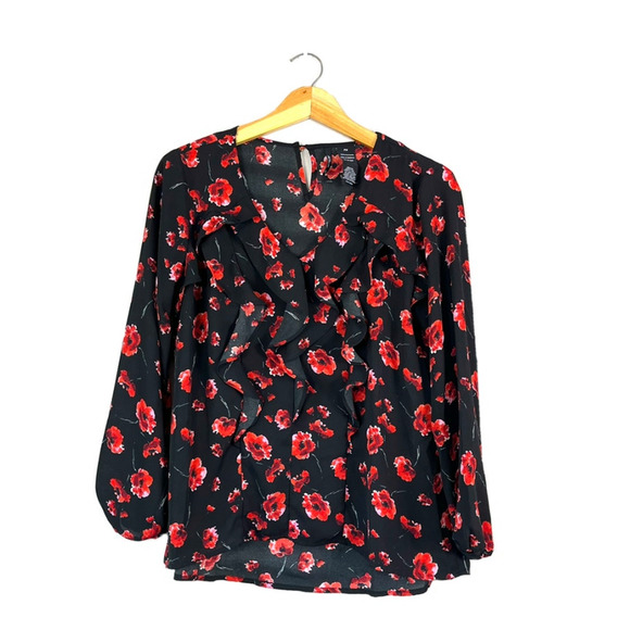 Black Floral New Directions Long Sleeve Blouse PM - Picture 1 of 4